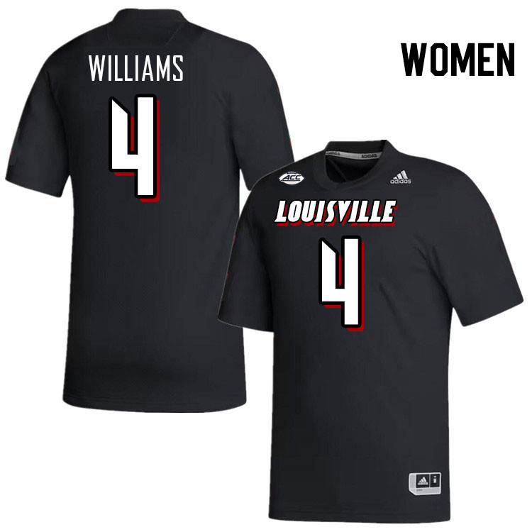 Women #4 Aaron Williams Louisville Cardinals College Football Jerseys Stitched-Black